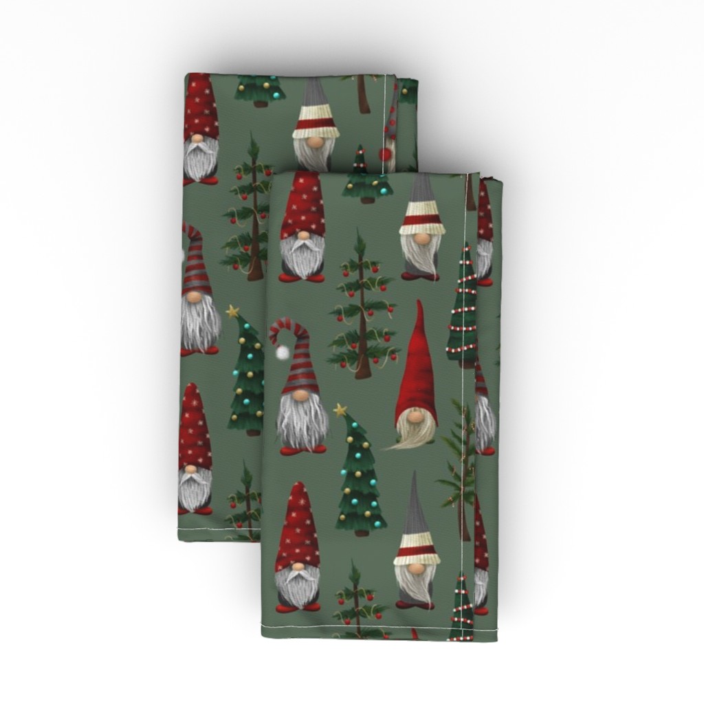 Christmas Trees and Gnomes Cloth Napkin, Longleaf Sateen Grand, Green