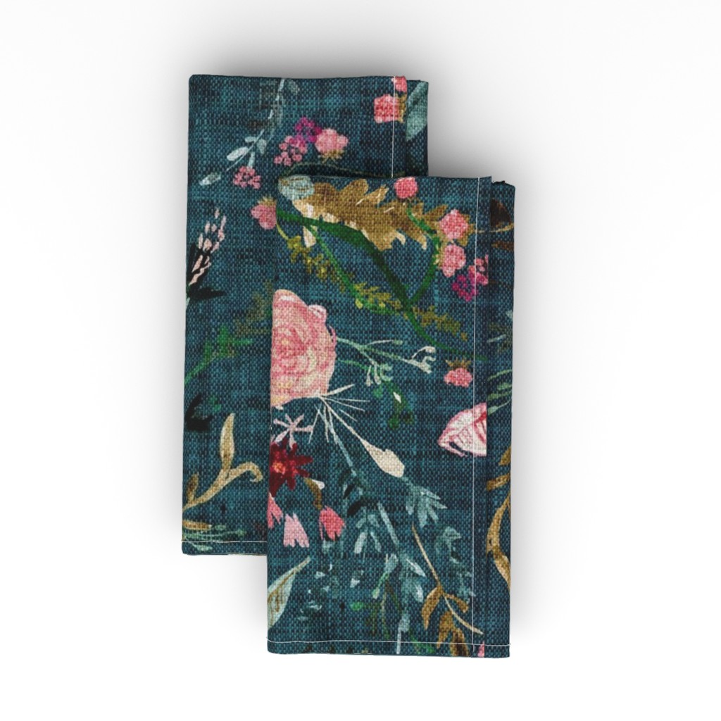 Fable Floral Cloth Napkin, Longleaf Sateen Grand, Blue