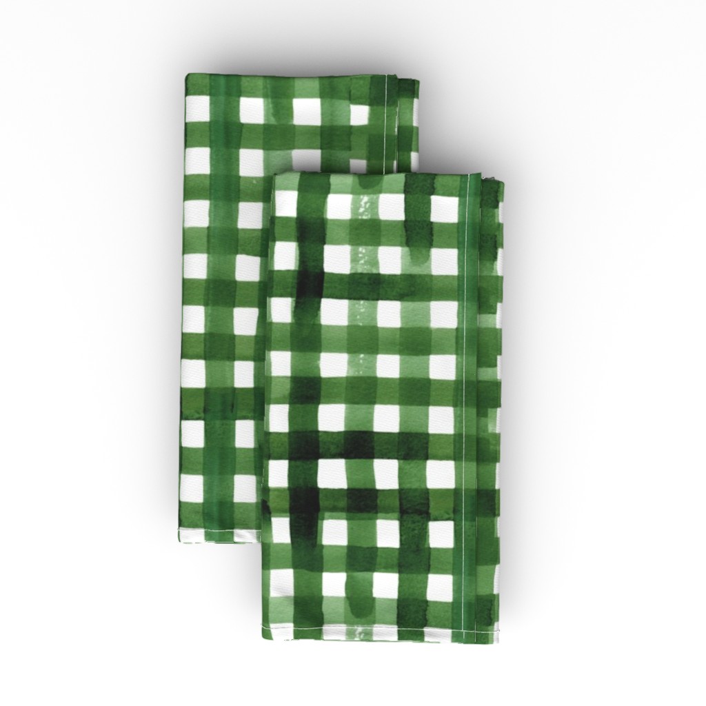 Watercolor Buffalo Check - Green Cloth Napkin, Longleaf Sateen Grand, Green