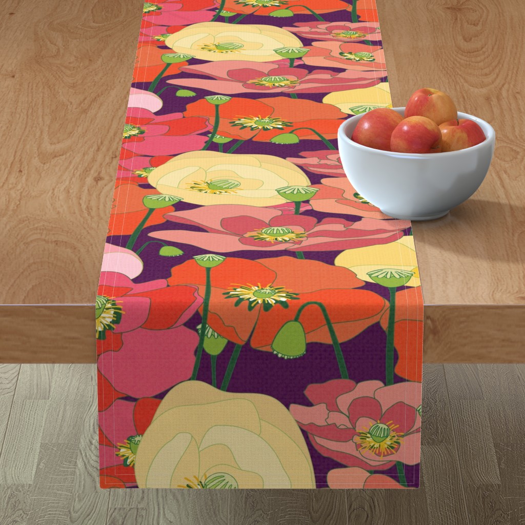 Wild Poppy Meadow - Orange Table Runner, 108x16, Orange