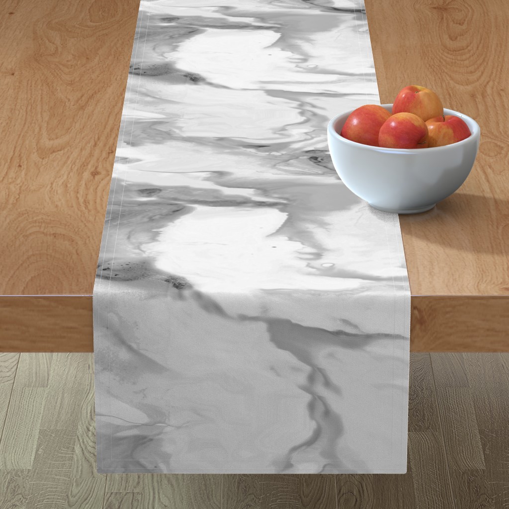 Carerra Marble - Watercolor Table Runner, 108x16, Gray