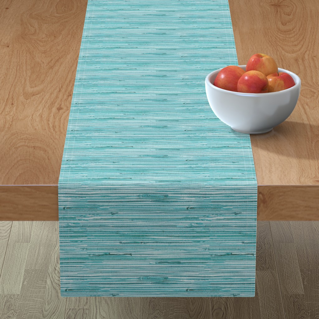 Grasscloth Print - Turquoise Blue Table Runner, 108x16, Blue