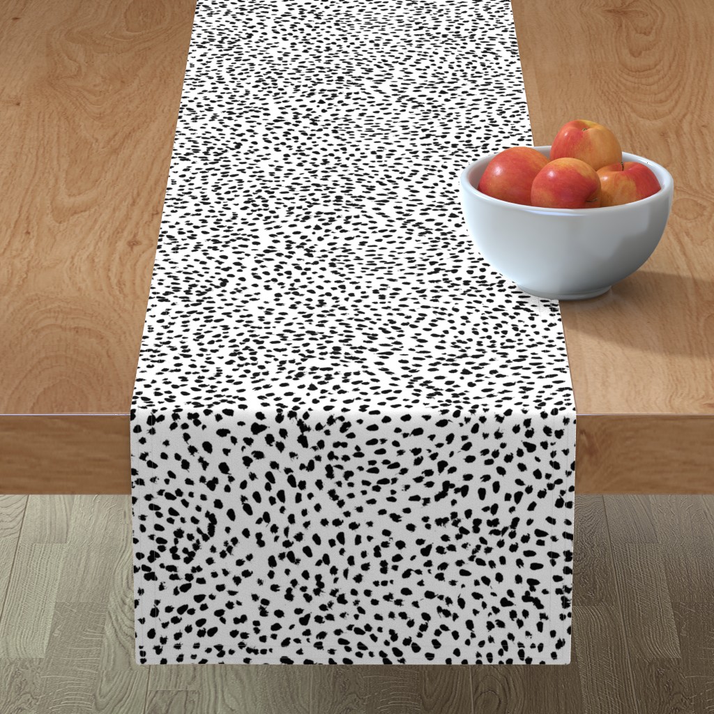 dalmatian print animal print brushstroke painterly dots abstract black and white table runner