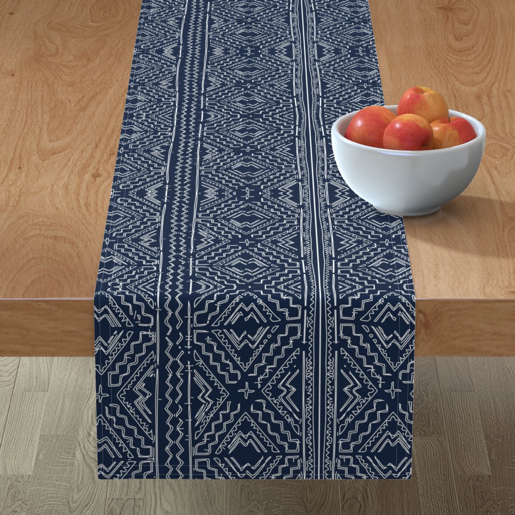 african mud cloth mudcloth tribal white on blue table runner