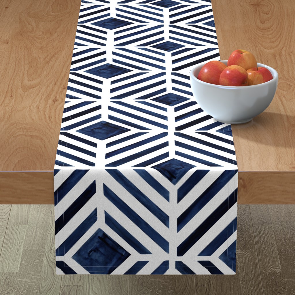 Geo Stripe - Indigo Table Runner, 108x16, Blue