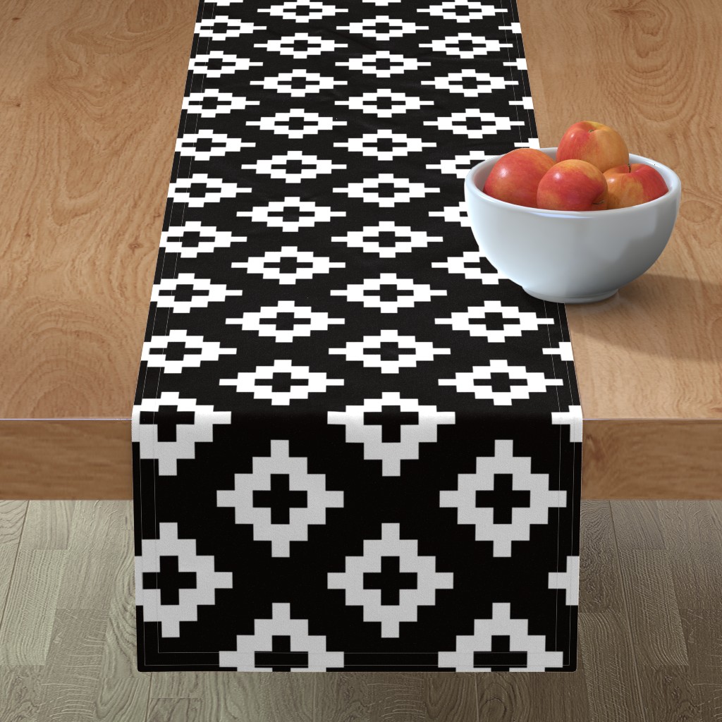Southwest Sun Elements - Black and White Table Runner, 108x16, Black