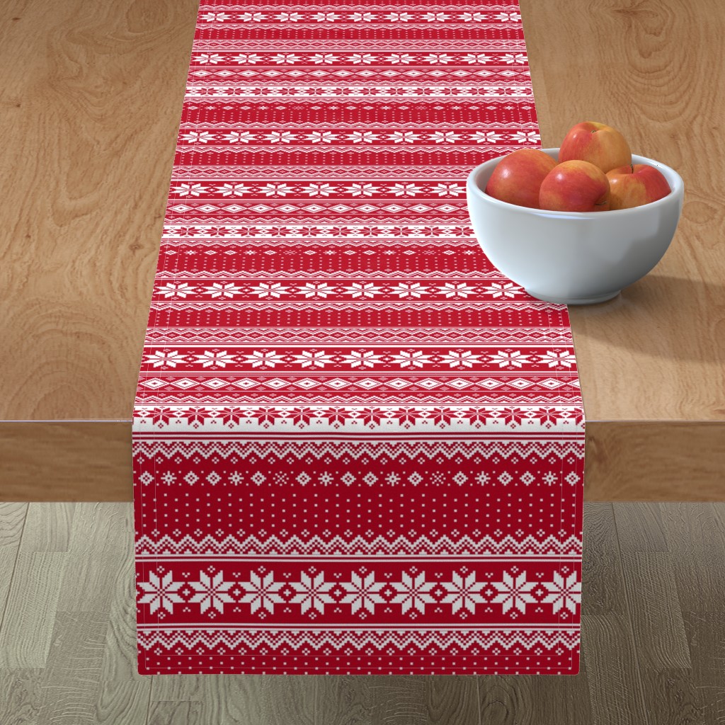 Nordic Christmas Table Runner, 108x16, Red