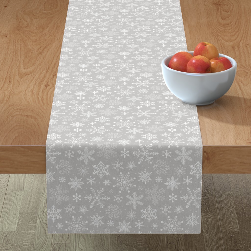 Snowflakes on Gray Table Runner, 108x16, Gray