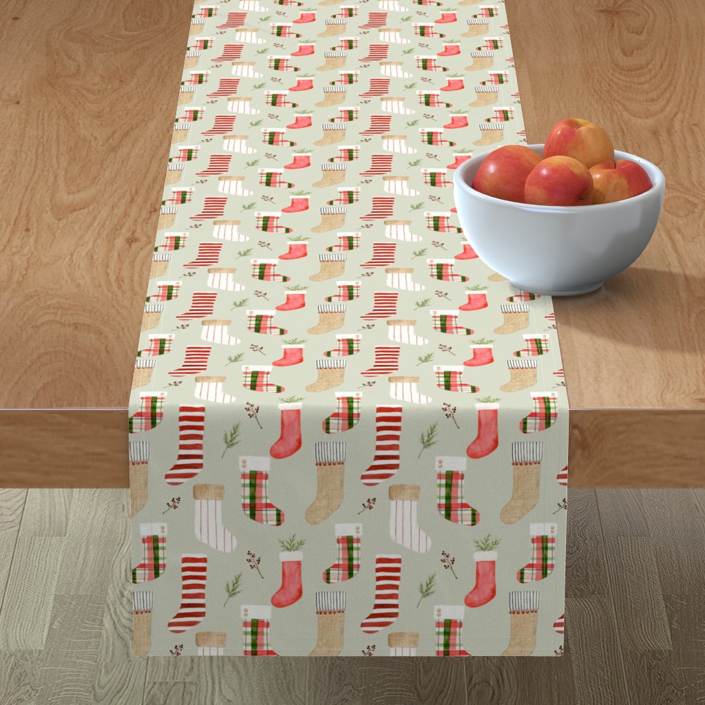 Christmas Stockings - Green Table Runner, 108x16, Multicolor