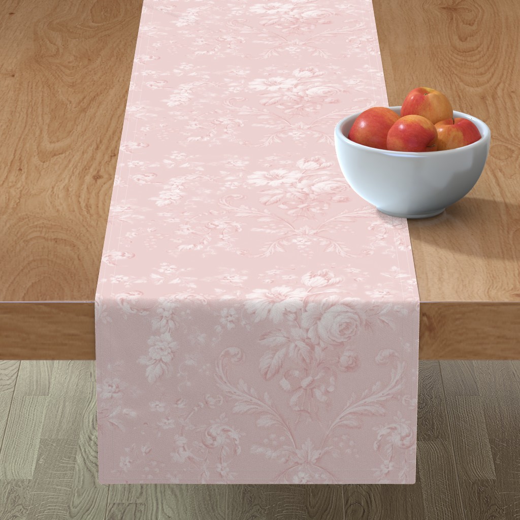 Faded Rococo Peony Table Runner, 108x16, Pink