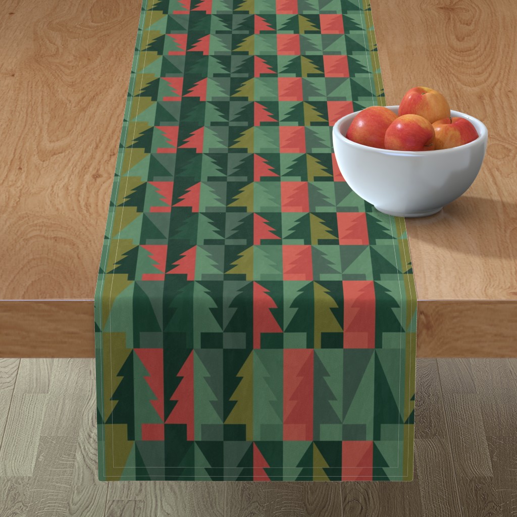 Geometric Forest - Red and Green Table Runner, 108x16, Green