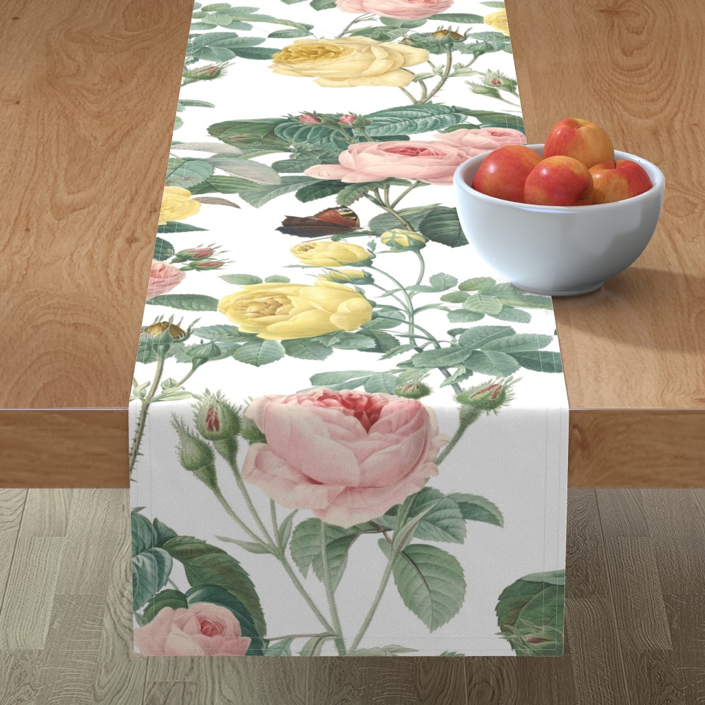 Belles Fleurs on White Table Runner, 108x16, Multicolor