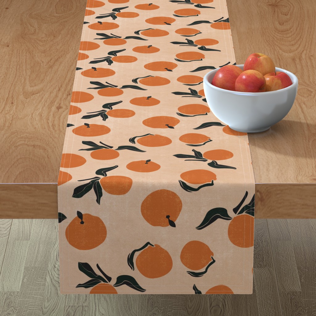 Mid-Century Clementines - Sandy Beige Table Runner, 108x16, Orange