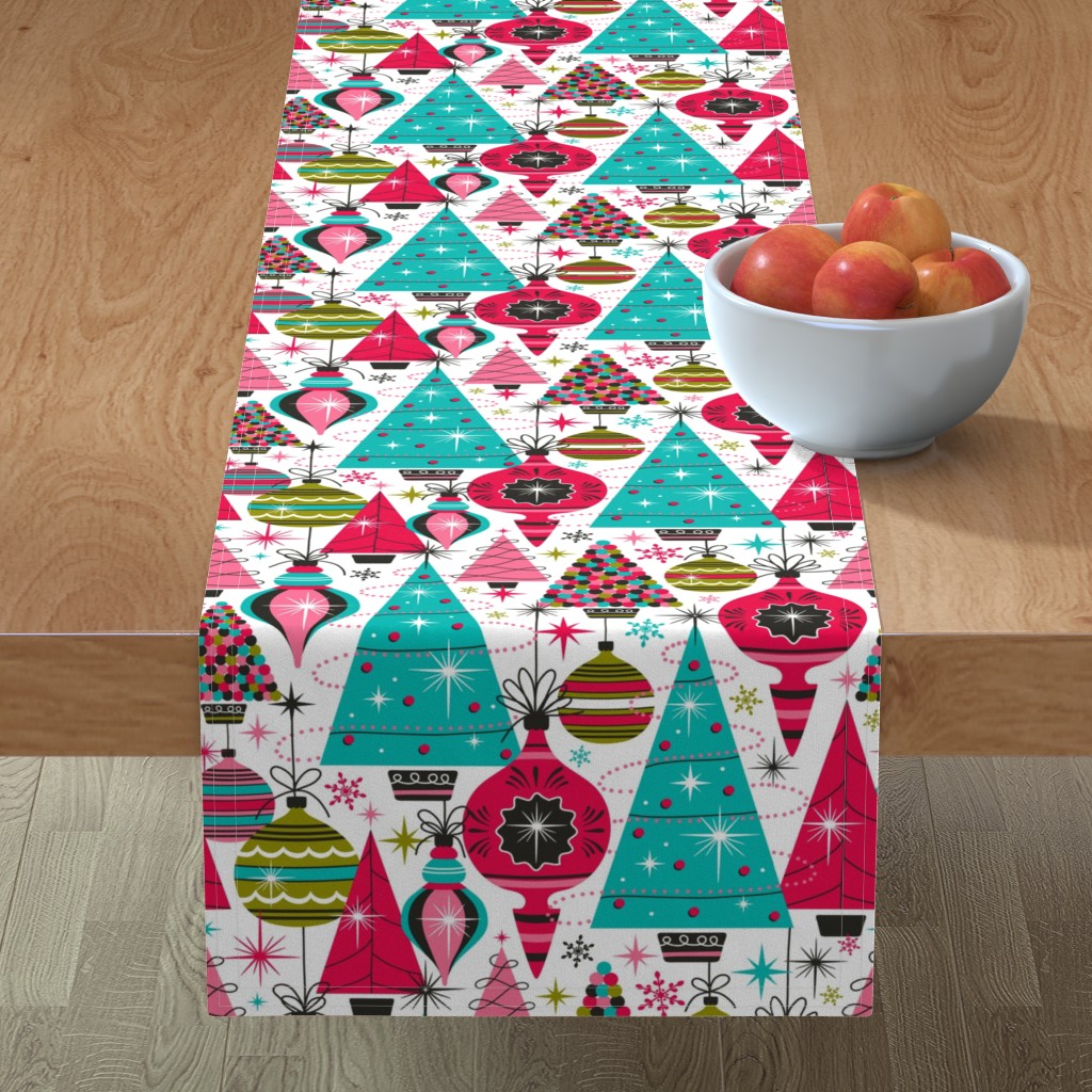 Deck the Halls - Maximalist Christmas Retro - Multi on White Table Runner, 72x16, Multicolor