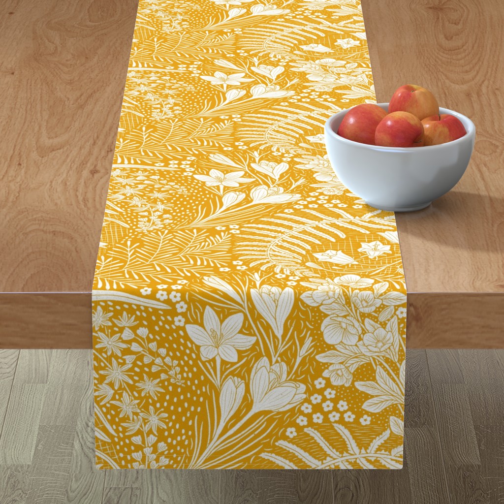 Forest Flowers Reimagined Paisley - Mustard Yellow Table Runner, 72x16, Yellow
