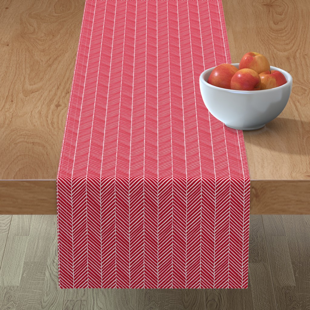 Herringbone - Red & White Table Runner, 72x16, Red