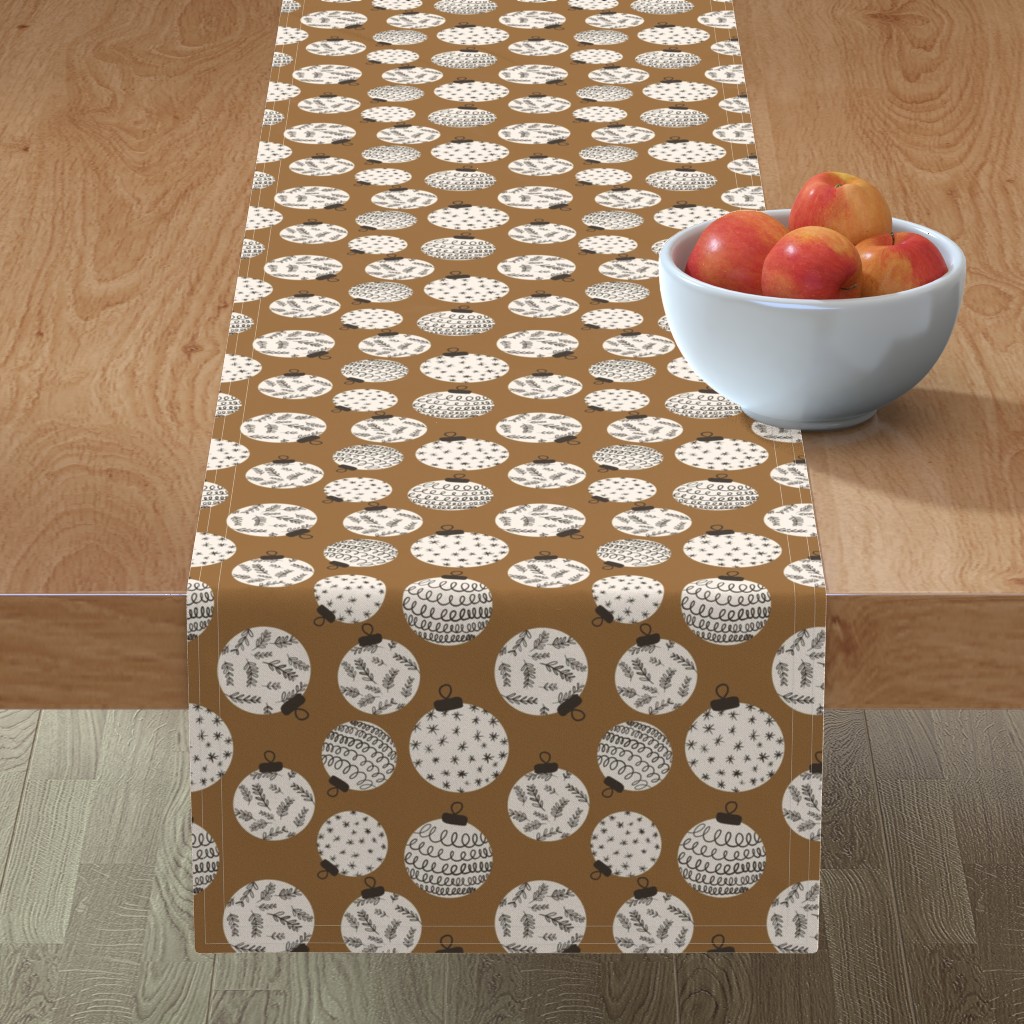 Ornaments on Brown Table Runner, 72x16, Brown