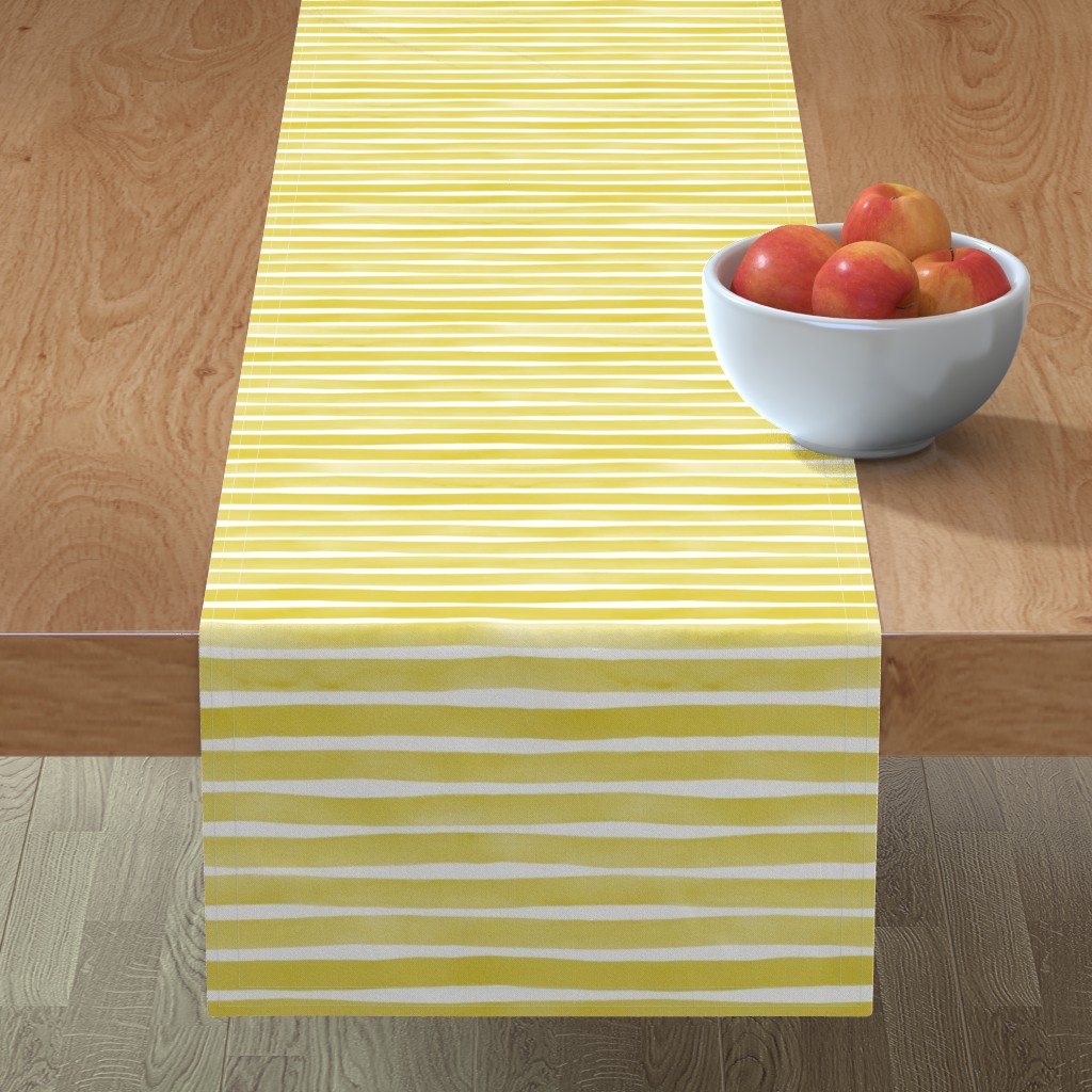 Imperfect Watercolor Stripes Table Runner, 72x16, Yellow