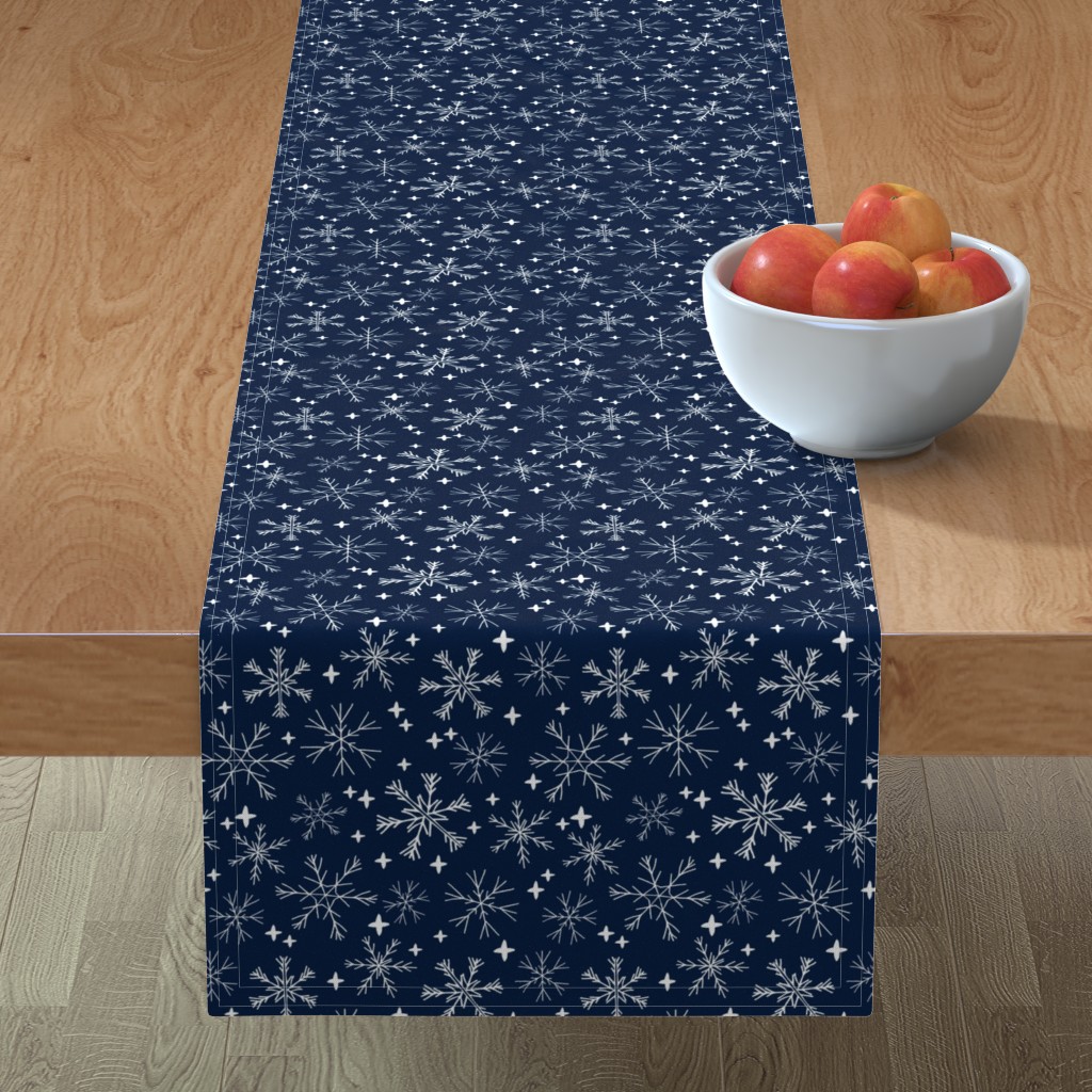 Winter Snowflakes on Navy Blue Table Runner, 72x16, Blue