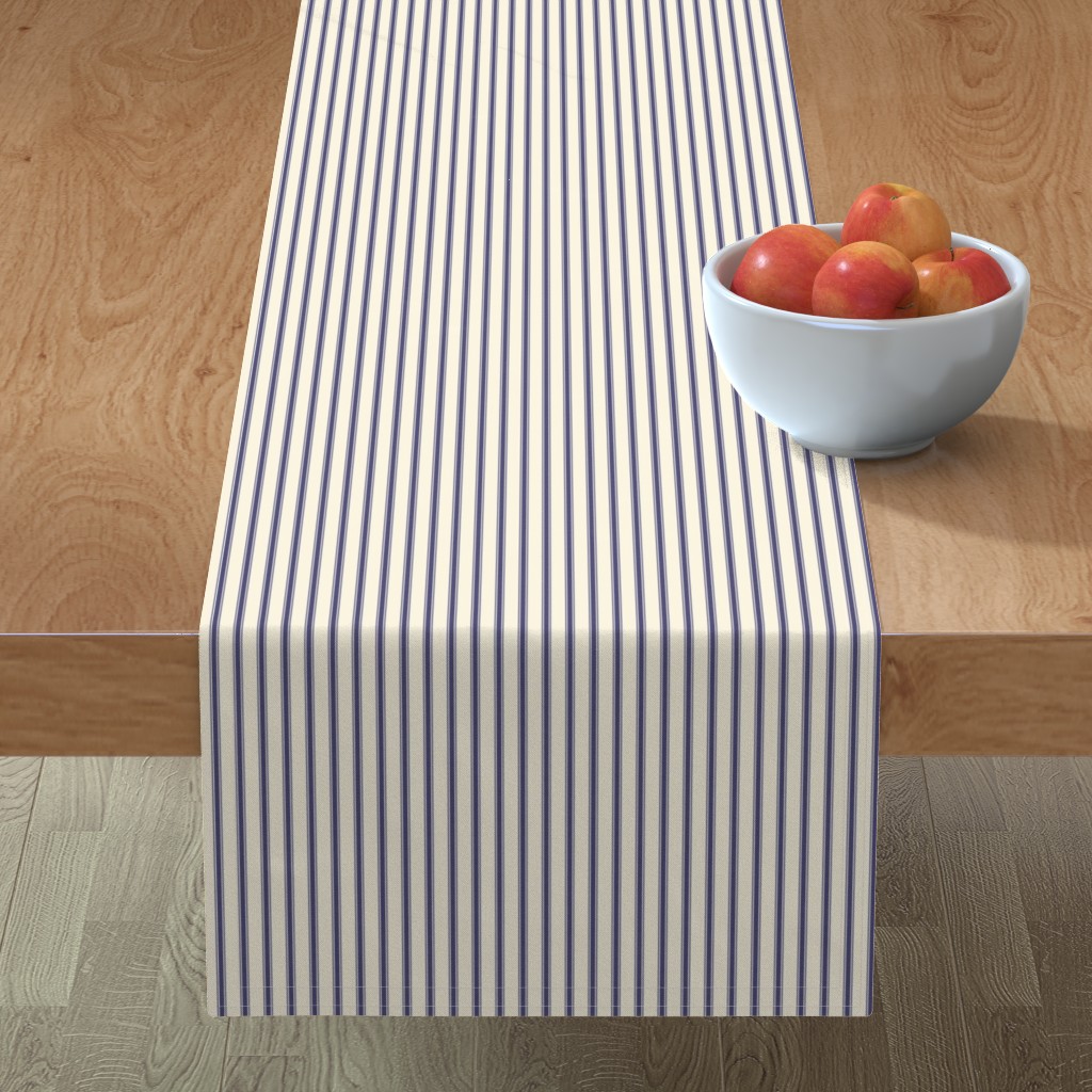 Modern Ticking Stripe - Navy & Off White Table Runner, 72x16, Black
