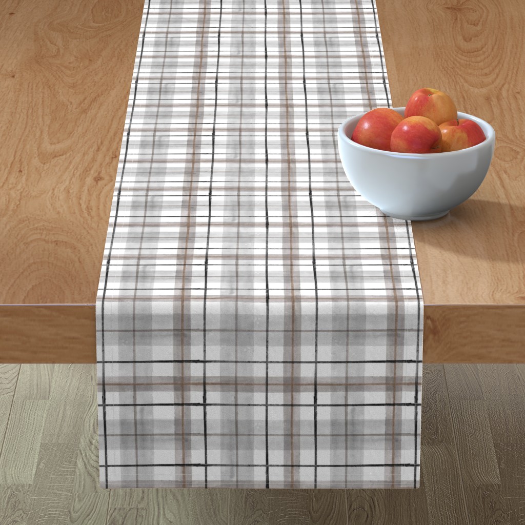 Tartan - Gray and White Table Runner, 72x16, Beige