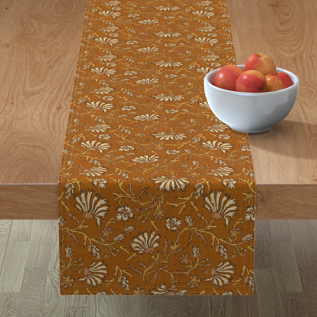 Kalami Floral - Mustard Table Runner, 72x16, Orange