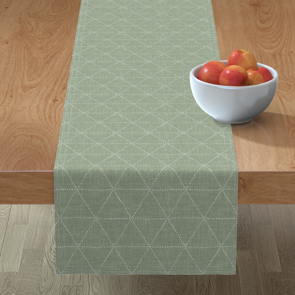Boho Triangles - Sage Table Runner, 90x16, Green