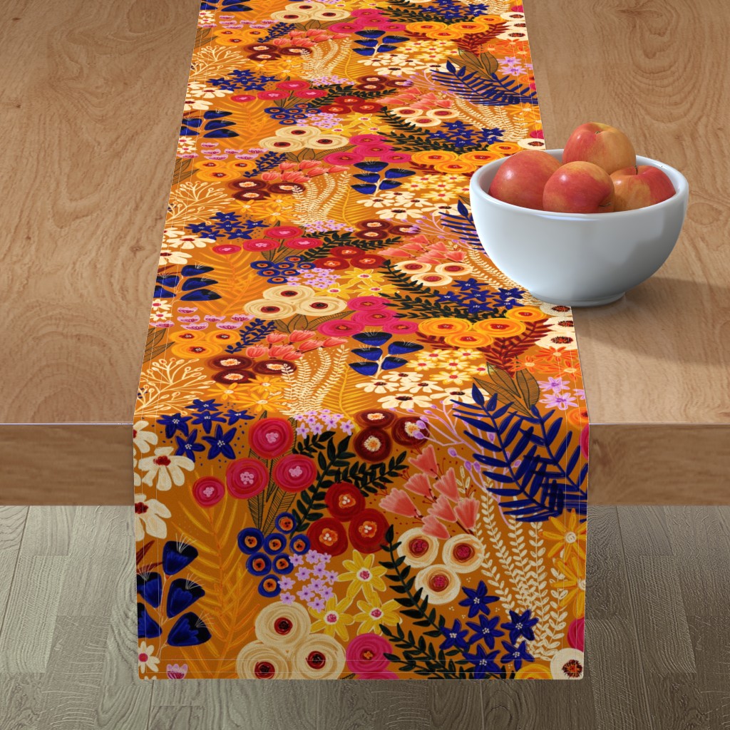 Painted Wildflower Meadow - Earth Tones Table Runner, 90x16, Orange