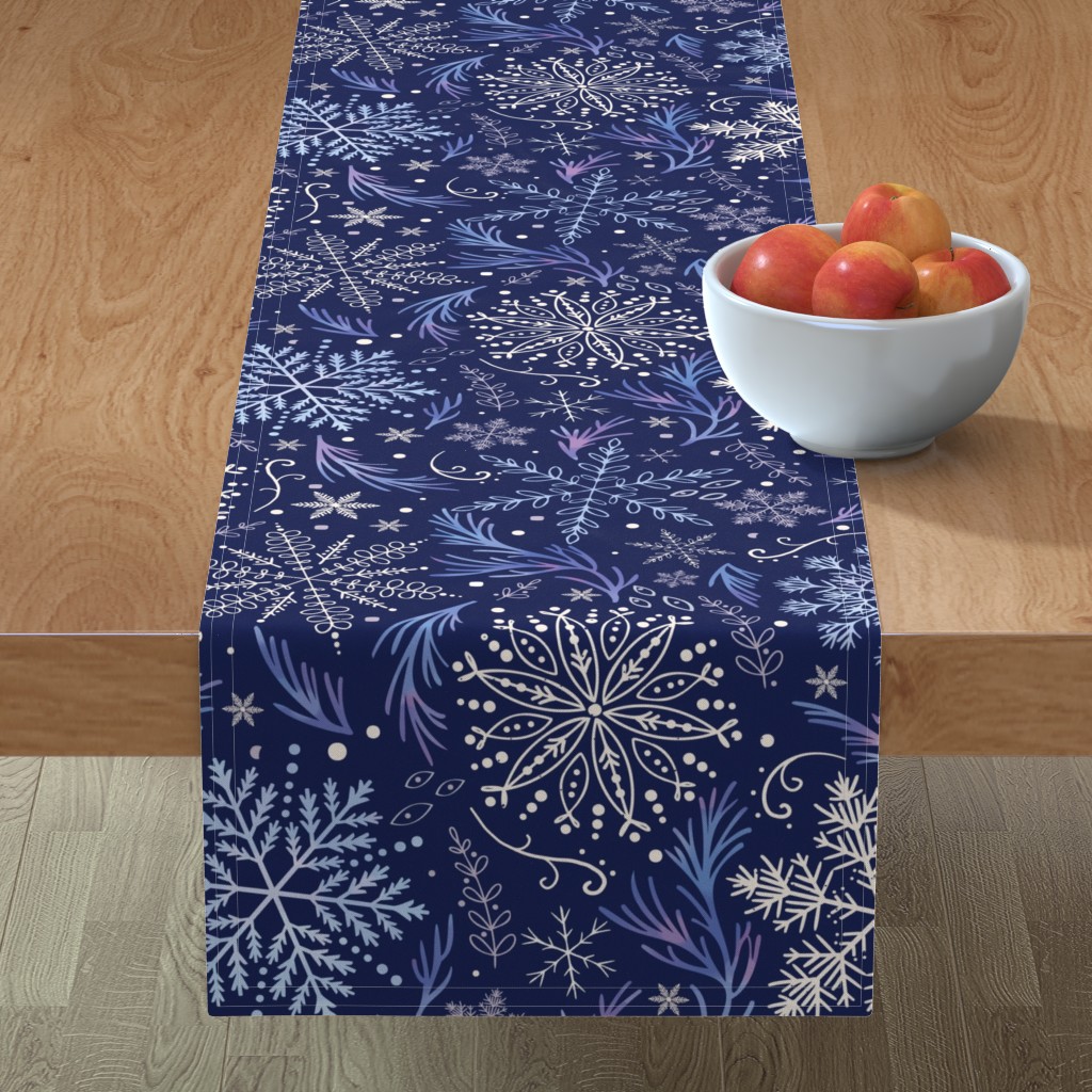 Frosty Snowflakes- Navy Table Runner, 90x16, Blue