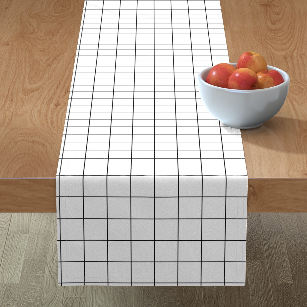 Windowpane Square Grid - Black and White Table Runner, 90x16, White