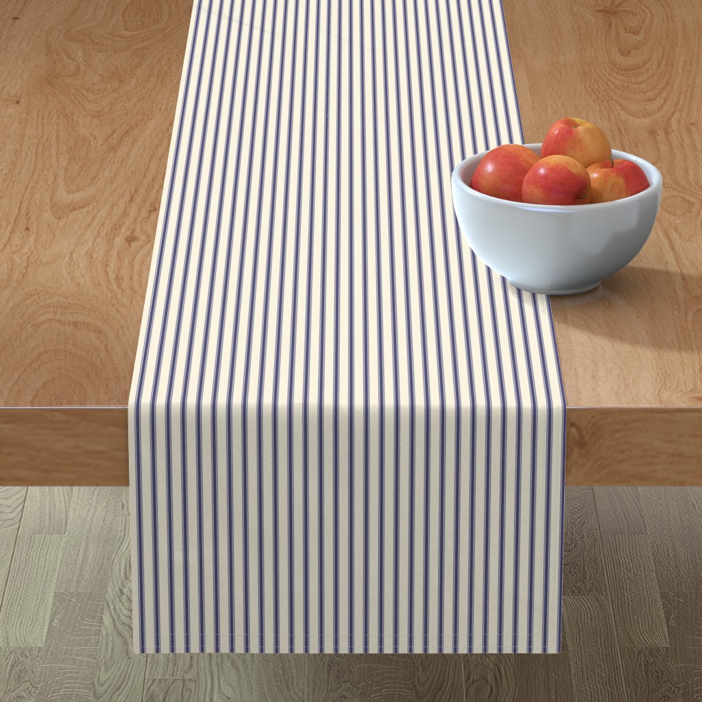 Modern Ticking Stripe - Navy & Off White Table Runner, 90x16, Black