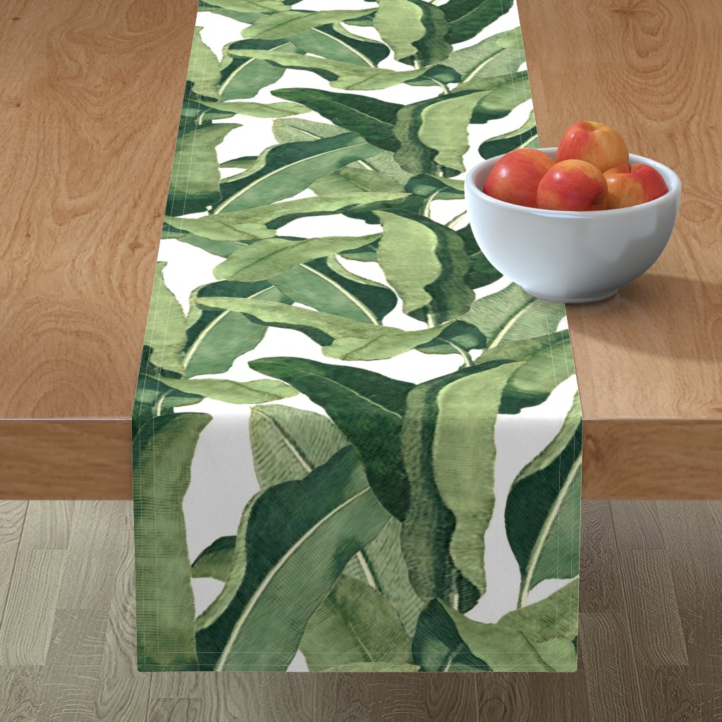 Tropical Leaves - Greens on White Table Runner, 90x16, Green