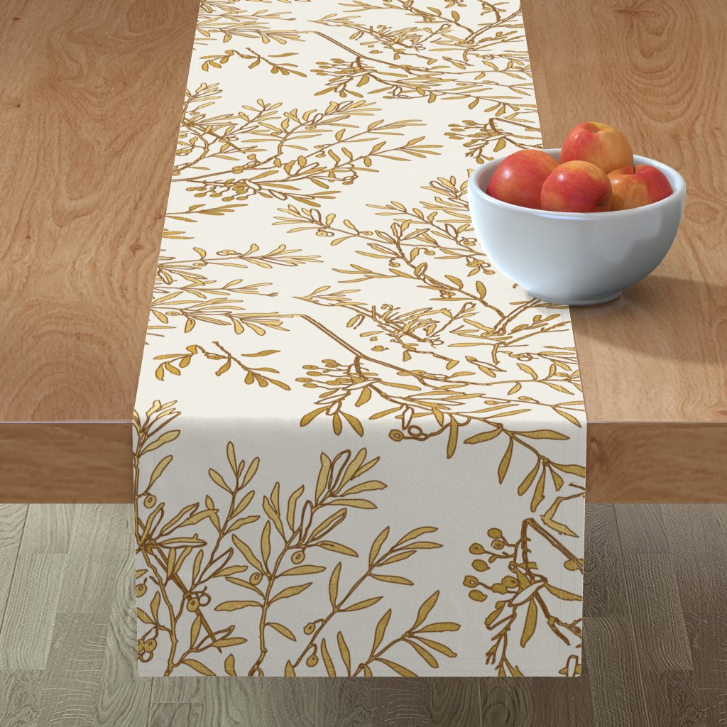 Branches Toile Chinoiserie - Gold on Ivory Table Runner, 90x16, Beige