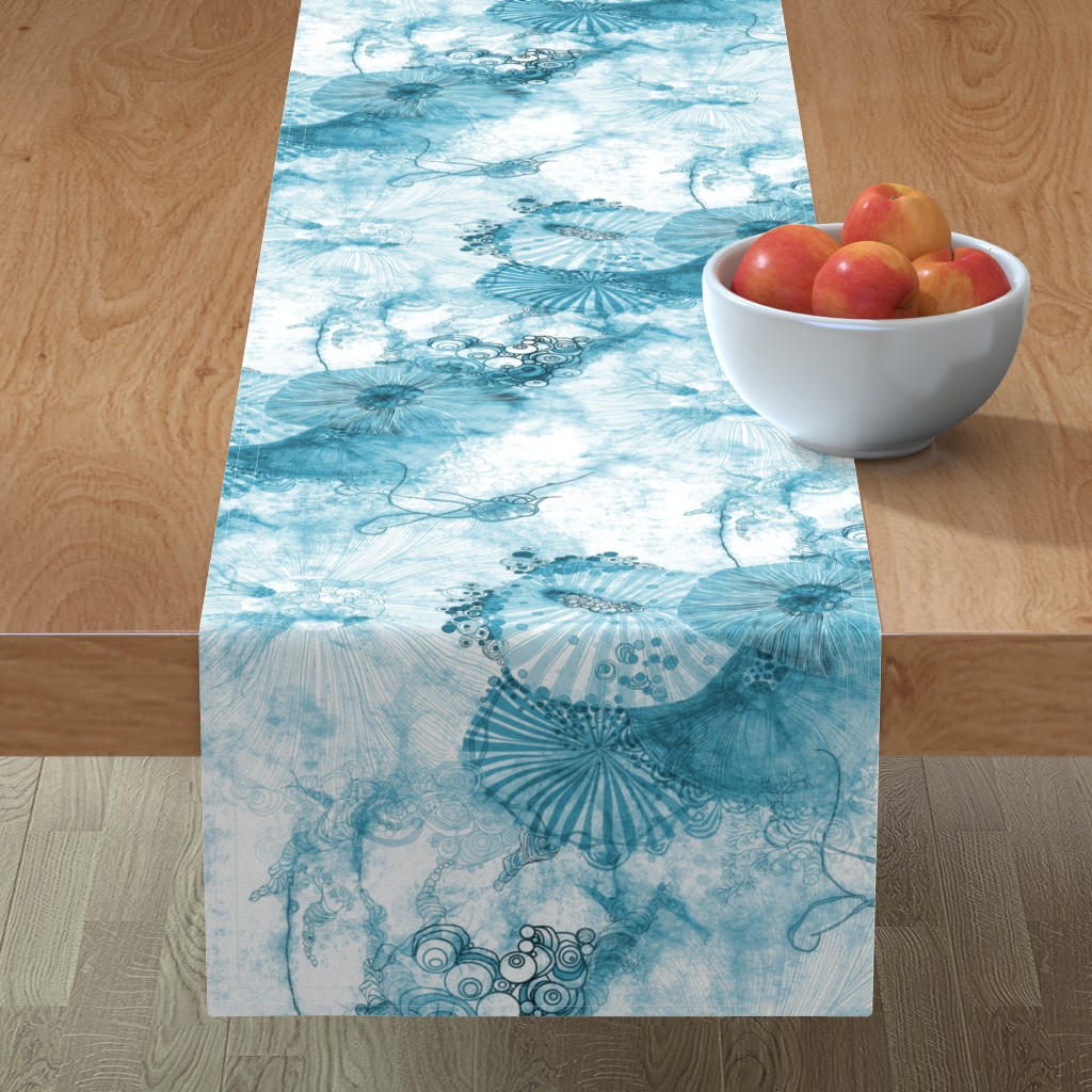 Dreamy Whimsical Watercolor - Blue Table Runner, 90x16, Blue