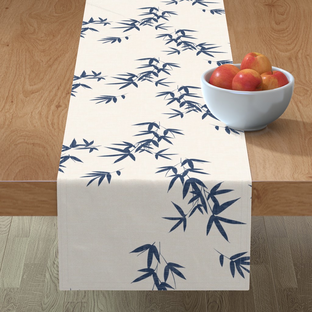 Bamboo Leaves - Denim Blue Table Runner, 90x16, Blue