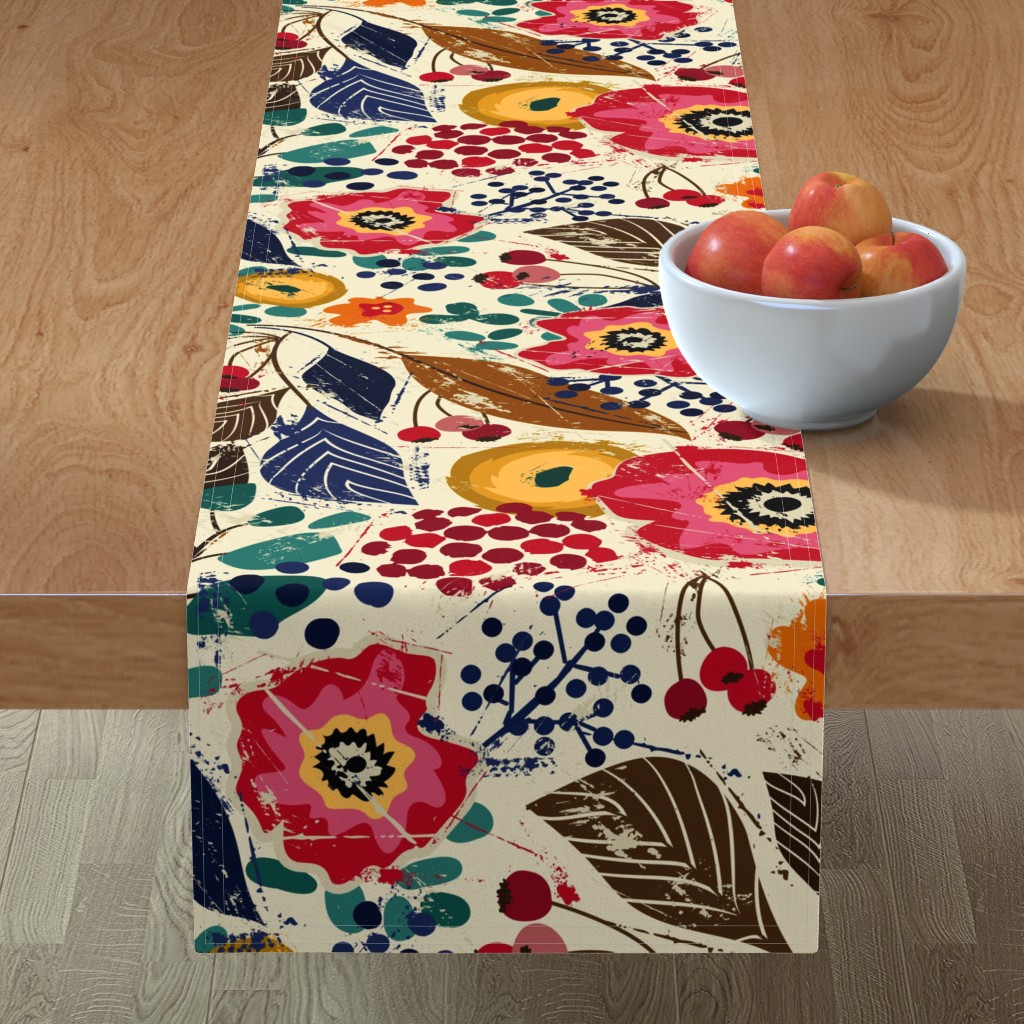 Botanical Woodcut - Multi Table Runner, 90x16, Multicolor