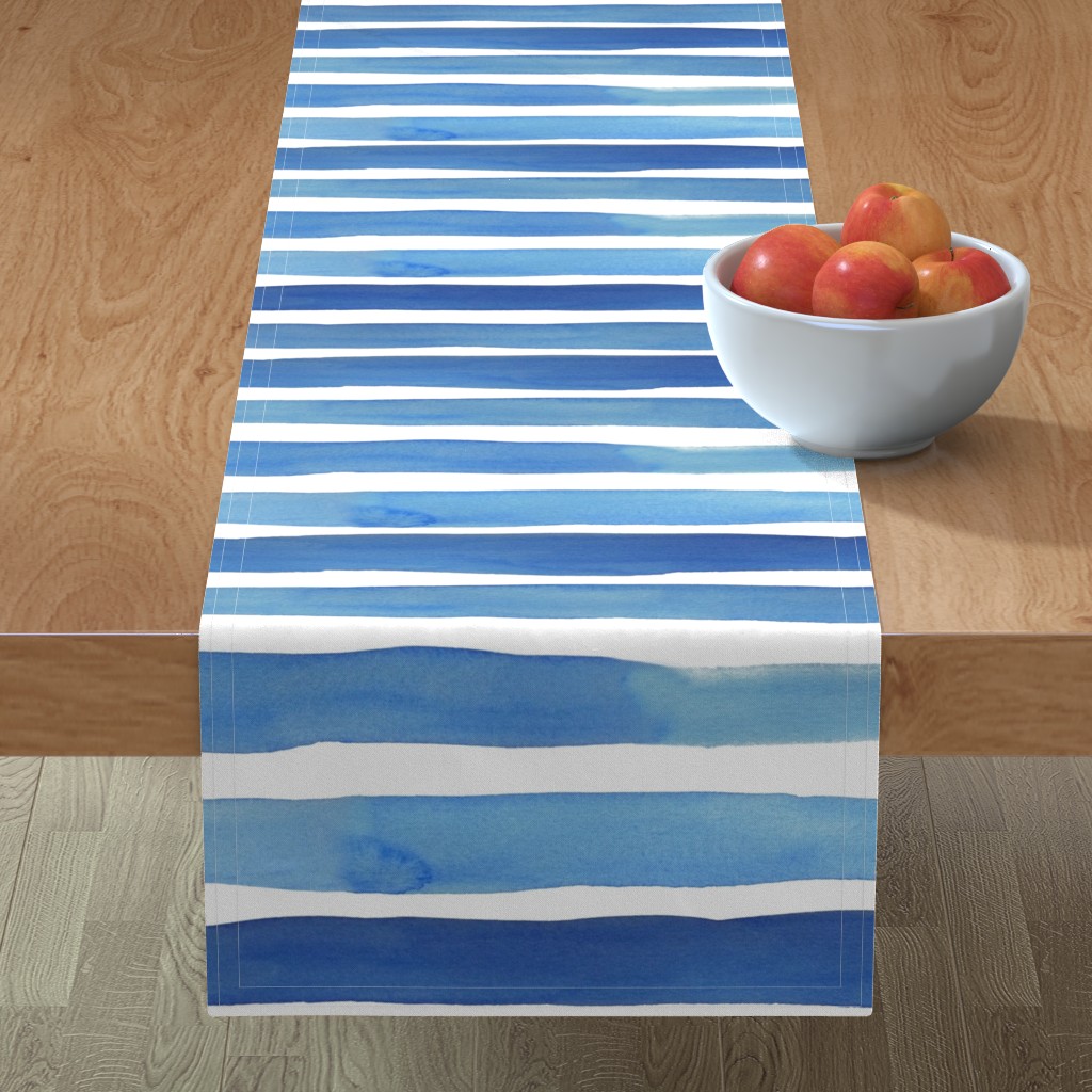 Ella Stripes - Blue Table Runner, 90x16, Blue