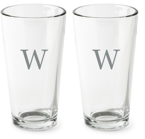 Classic Monogram Series Pint Glass, Etched Pint, Set of 2, White