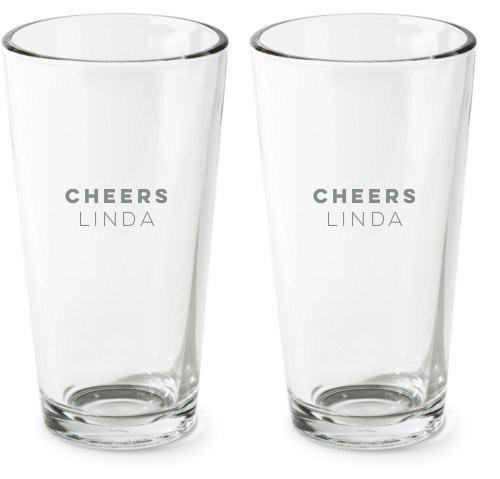 Bold Cheers Pint Glass, Etched Pint, Set of 2, White