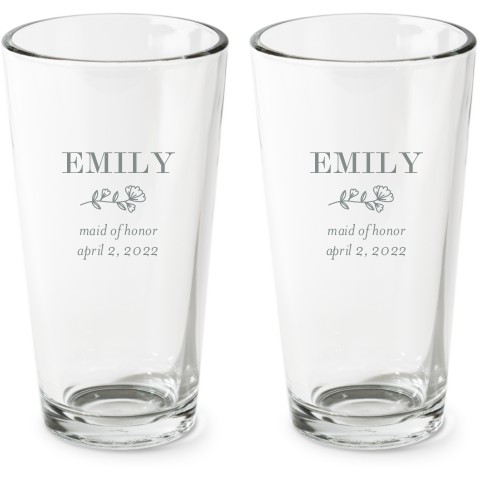 Floral Bridesmaid Pint Glass, Etched Pint, Set of 2, White