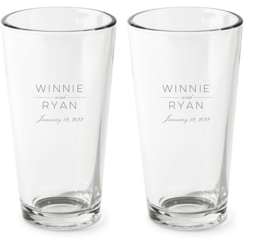 Modern Wedding Pint Glass, Etched Pint, Set of 2, White