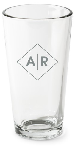 Monogram Diamond Pint Glass, Etched Pint, Set of 1, White