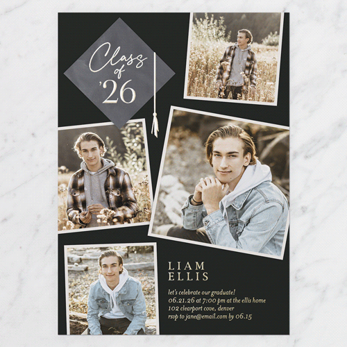 Tassel Snapshots Graduation Invitation, Gold Foil, Black, 5x7, Matte, Personalized Foil Cardstock, Square, Black