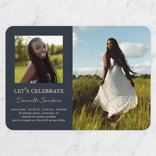 Studious Showcase Graduation Invitation, Black, Rose Gold Foil, 5x7, Write Your Own, Matte, Personalized Foil Cardstock, Rounded, Silhouette