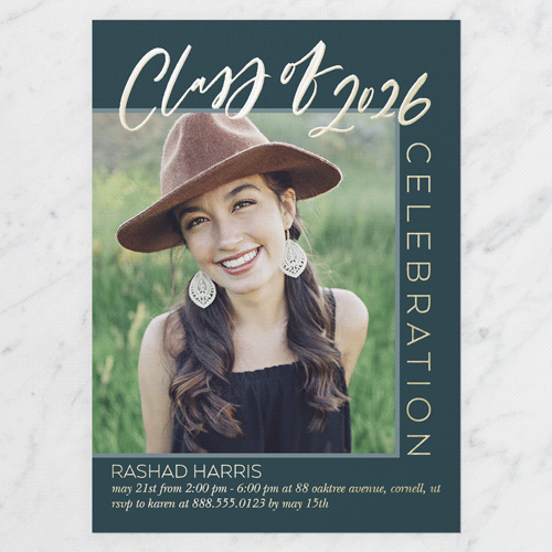 Modern Mix Graduation Invitation, Gold Foil, Blue, 5x7, Matte, Personalized Foil Cardstock, Square, Sapphire