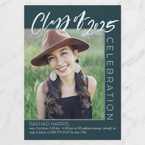 Modern Mix Graduation Invitation, Iridescent Foil, Blue, 5x7, Matte, Personalized Foil Cardstock, Square