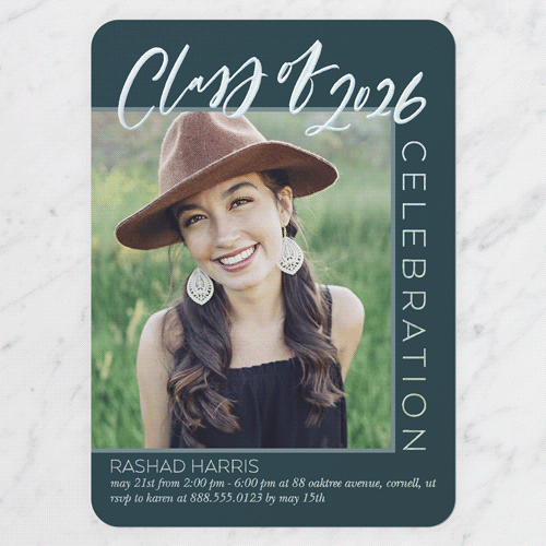 Modern Mix Graduation Invitation, Iridescent Foil, Blue, 5x7, Matte, Personalized Foil Cardstock, Rounded, Sapphire