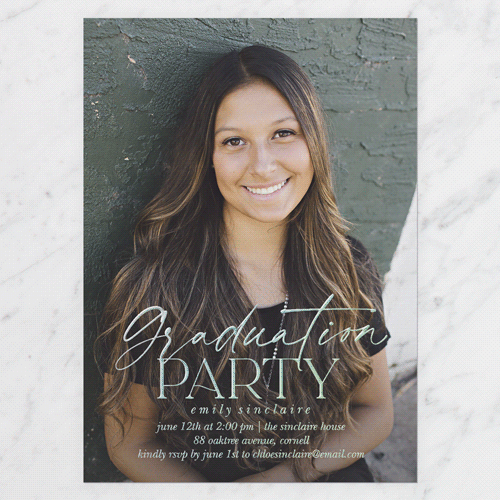 Graceful Designation Graduation Invitation, Iridescent Foil, White, 5x7, Matte, Personalized Foil Cardstock, Square, White