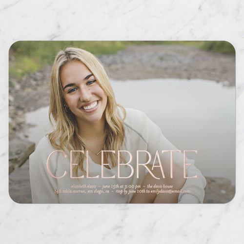 Quiet Type Graduation Invitation, Rose Gold Foil, White, 5x7, Matte, Personalized Foil Cardstock, Rounded, White