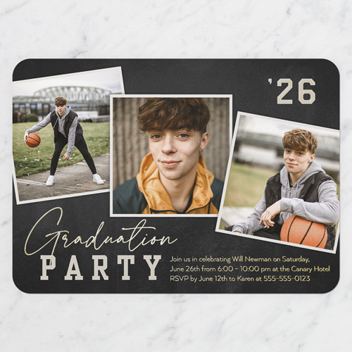 Snapshot Overlay Graduation Invitation, Gold Foil, Black, 5x7, Matte, Personalized Foil Cardstock, Rounded, Black